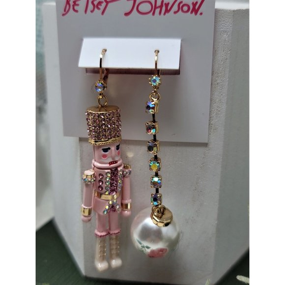 Betsey Johnson Pink Nutcracker Pierced Earrings Holiday - Picture 2 of 12